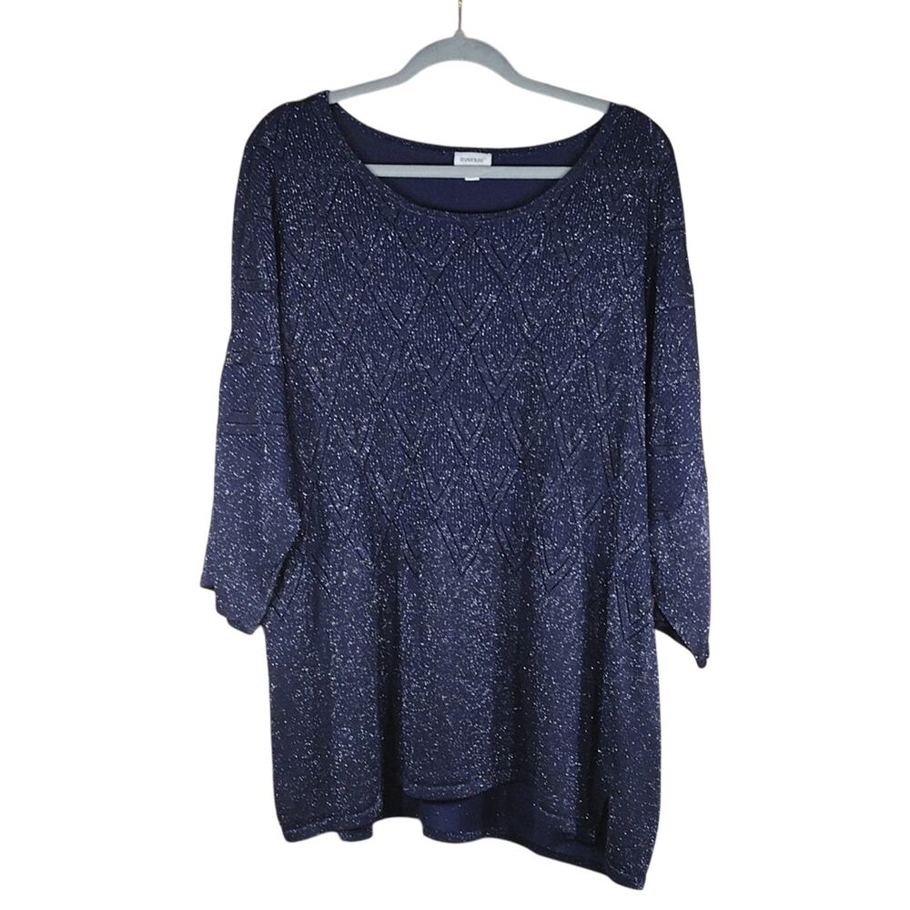 Avenue Plus Size Sparkle Deep Dark Blue Stretchy Metallic Formal Business Blouse